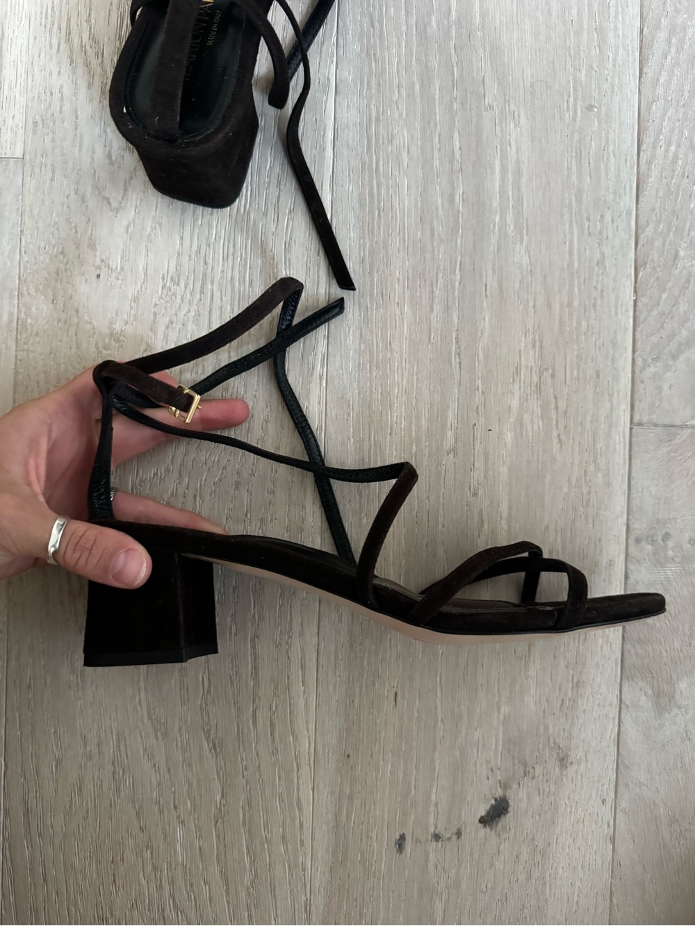 Black Strappy Mid-Block Heel Sandals